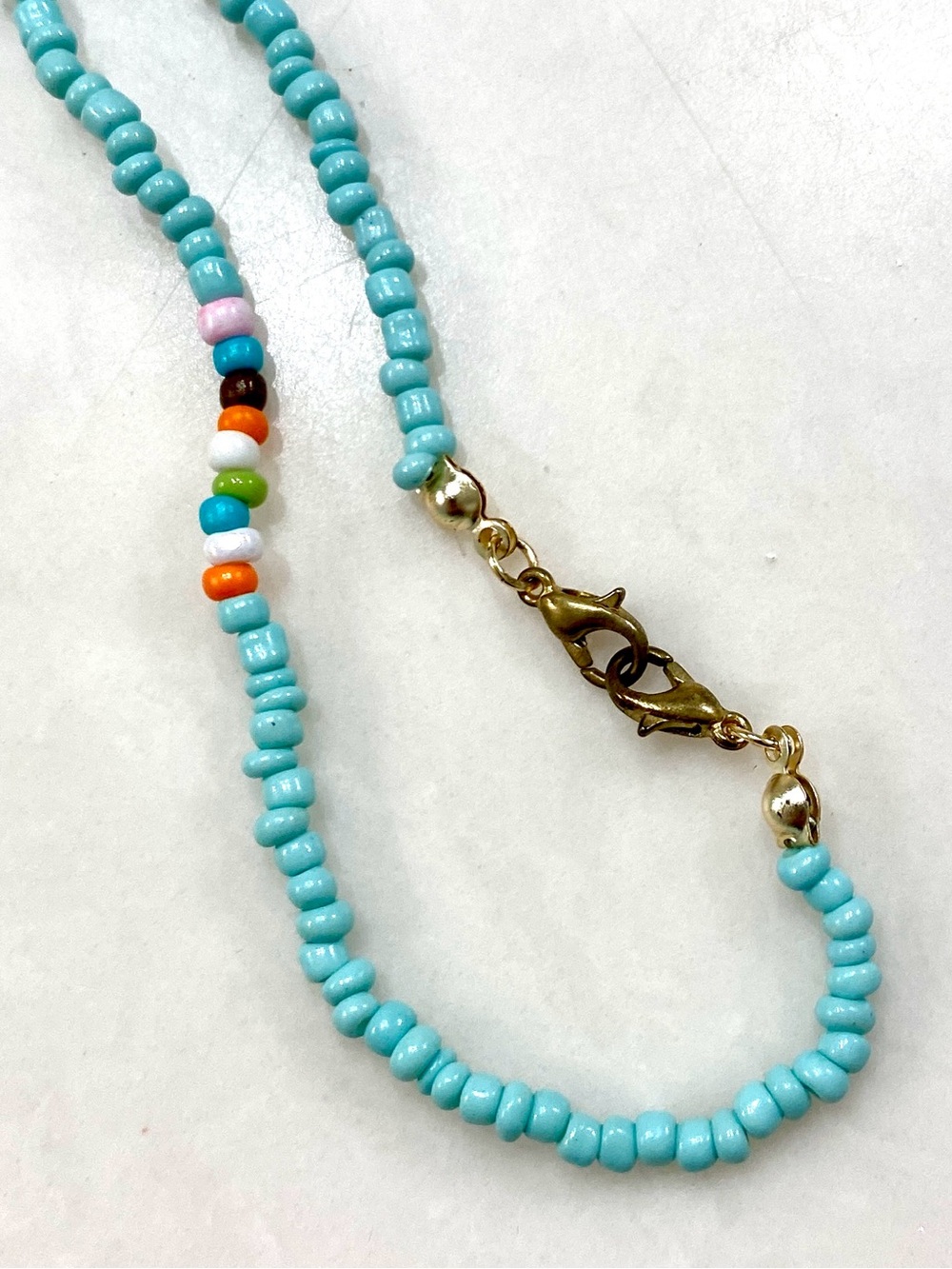 Vintage Turquoise Seed Bead Necklace with Multicolor Accent Beads - Picture 2 of 3